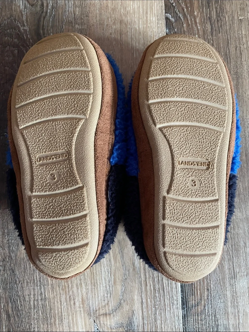Lands' End Royal Blue Sherpa Slip-On Slippers with Navy Trim